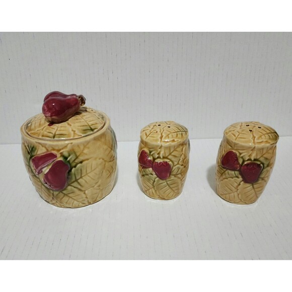 Tilso Japan Ceramic Set of Grease Jar and Salt & Pepper Shakers Fruits 53/630 - Picture 5 of 11